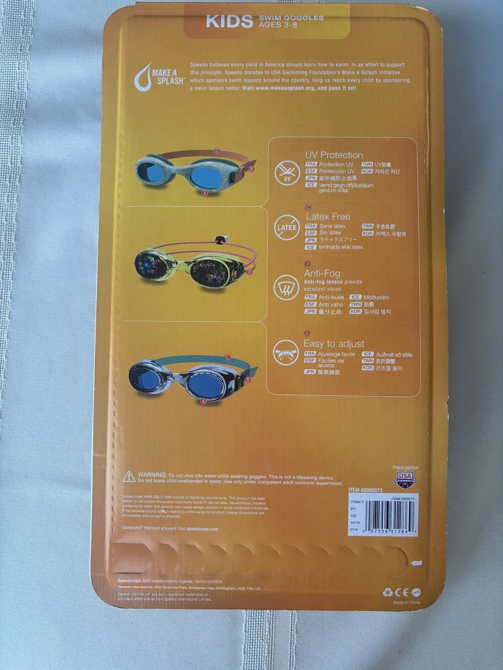 Speedo Kids Swim Goggles Ages 3-8 Anti Fog UV Protection